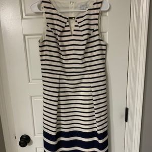 White/Navy Striped Sleeveless Dress